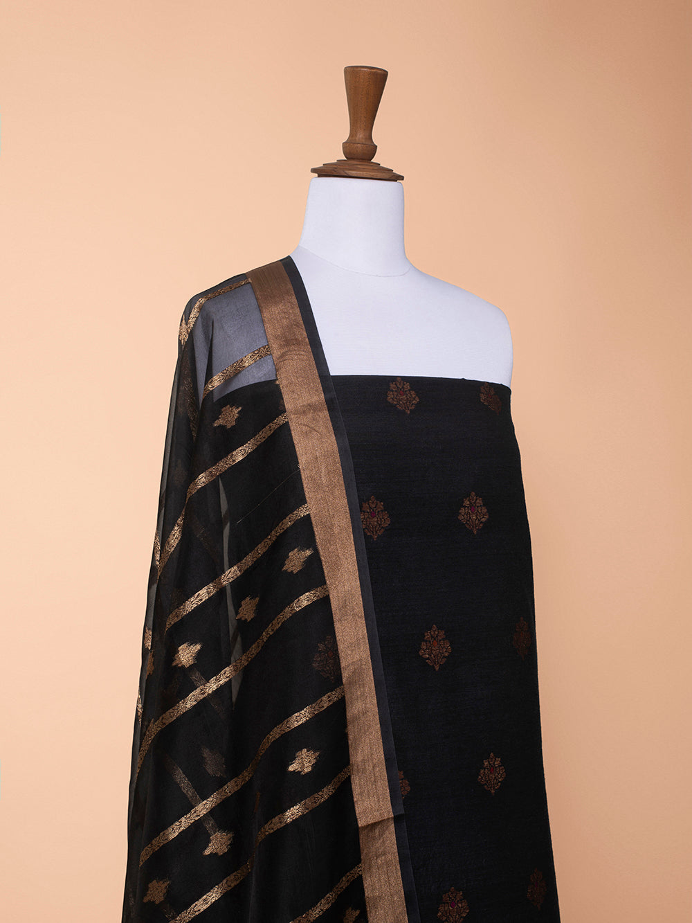 Handwoven Black Matka Silk Suit Piece