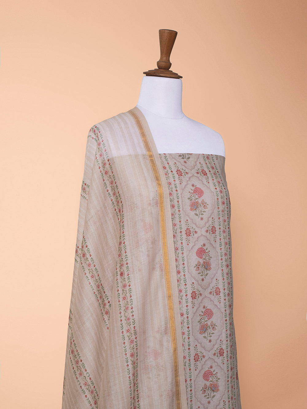 Handwoven Beige Cotton Silk Suit Piece