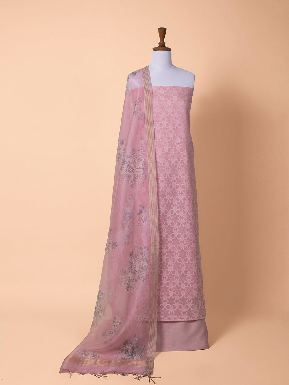 Handwoven Pink Cotton Silk Suit Piece