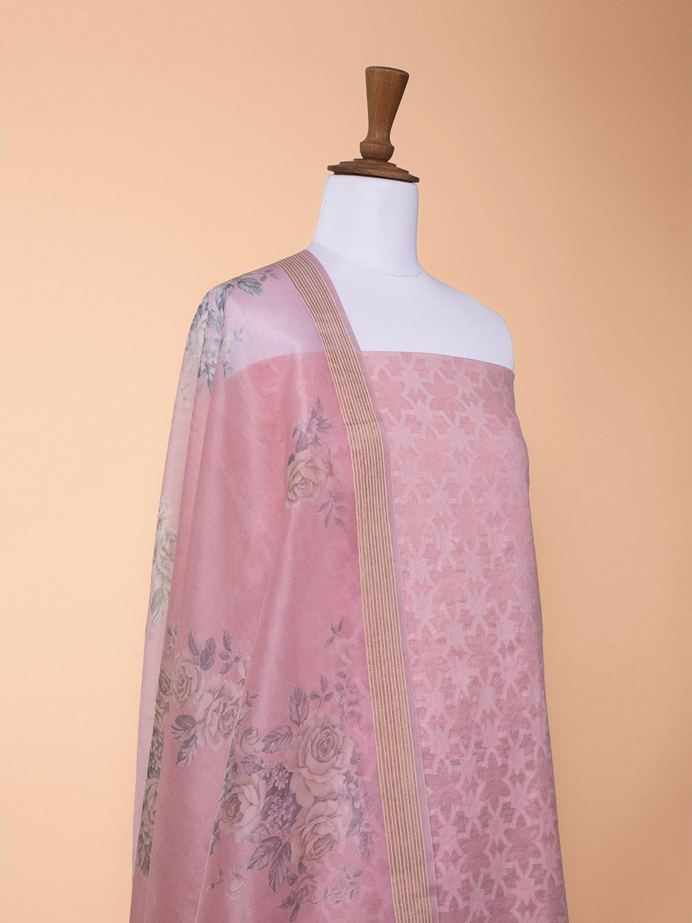 Handwoven Pink Cotton Silk Suit Piece