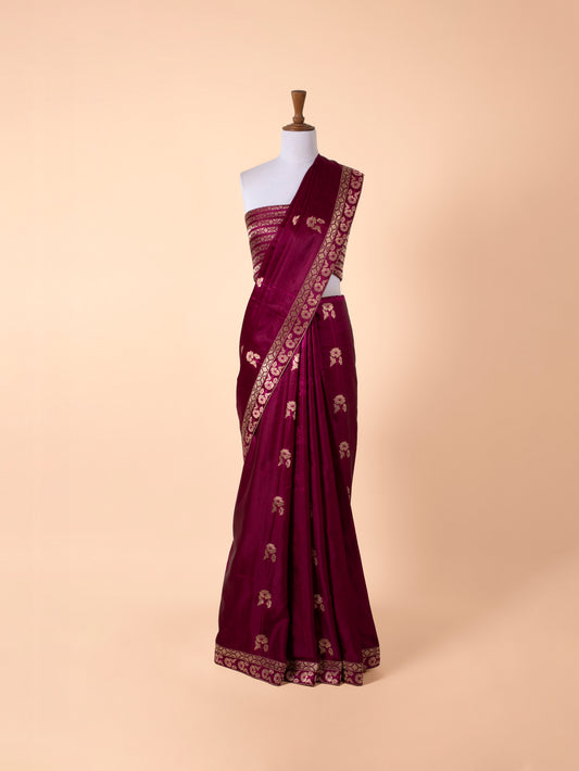 Handwoven Garnet Satin Silk Saree