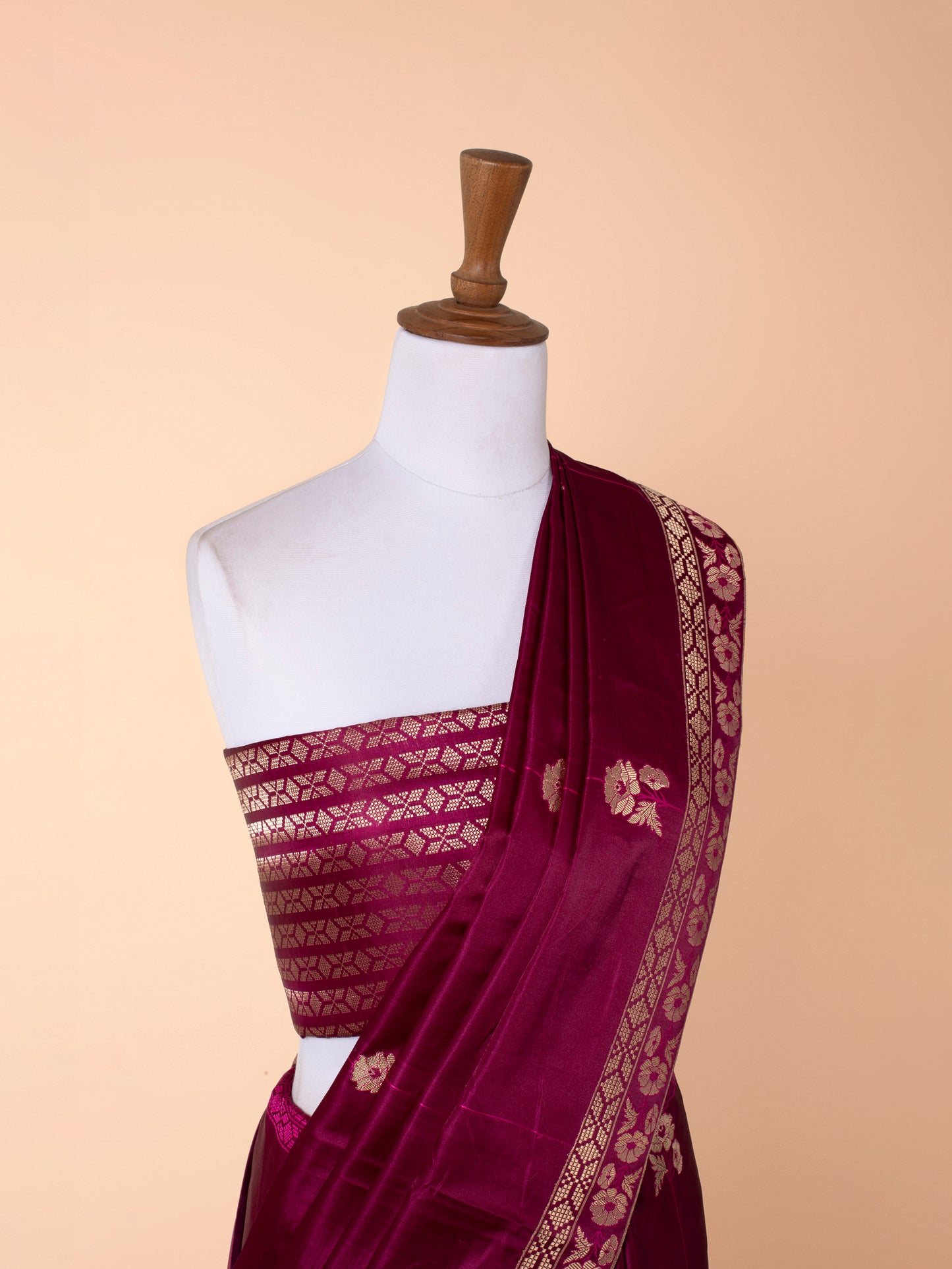 Handwoven Garnet Satin Silk Saree