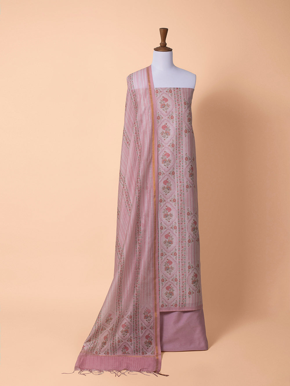 Handwoven Pink Cotton Silk Suit Piece