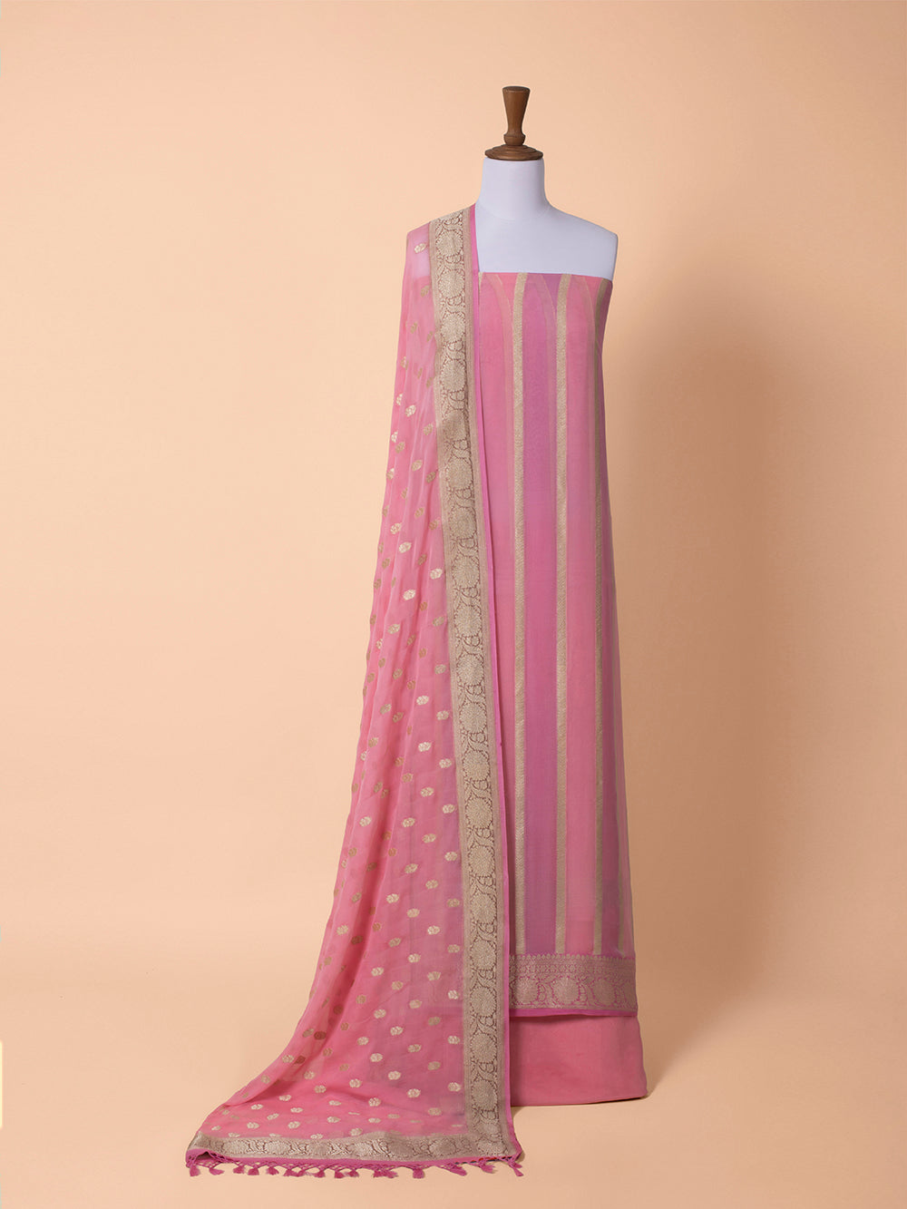 Handwoven Pink Georgette Silk Suit Piece