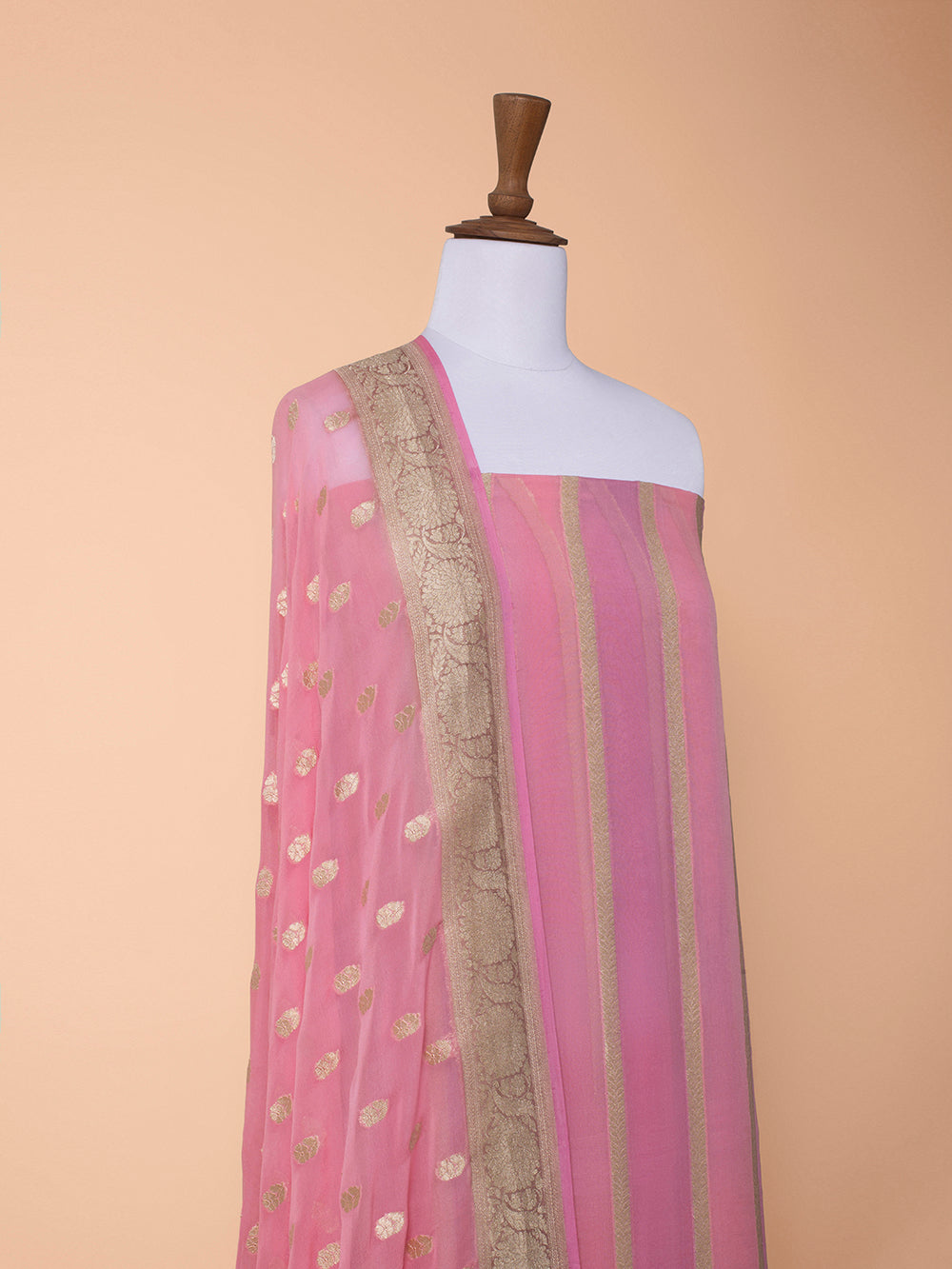 Handwoven Pink Georgette Silk Suit Piece