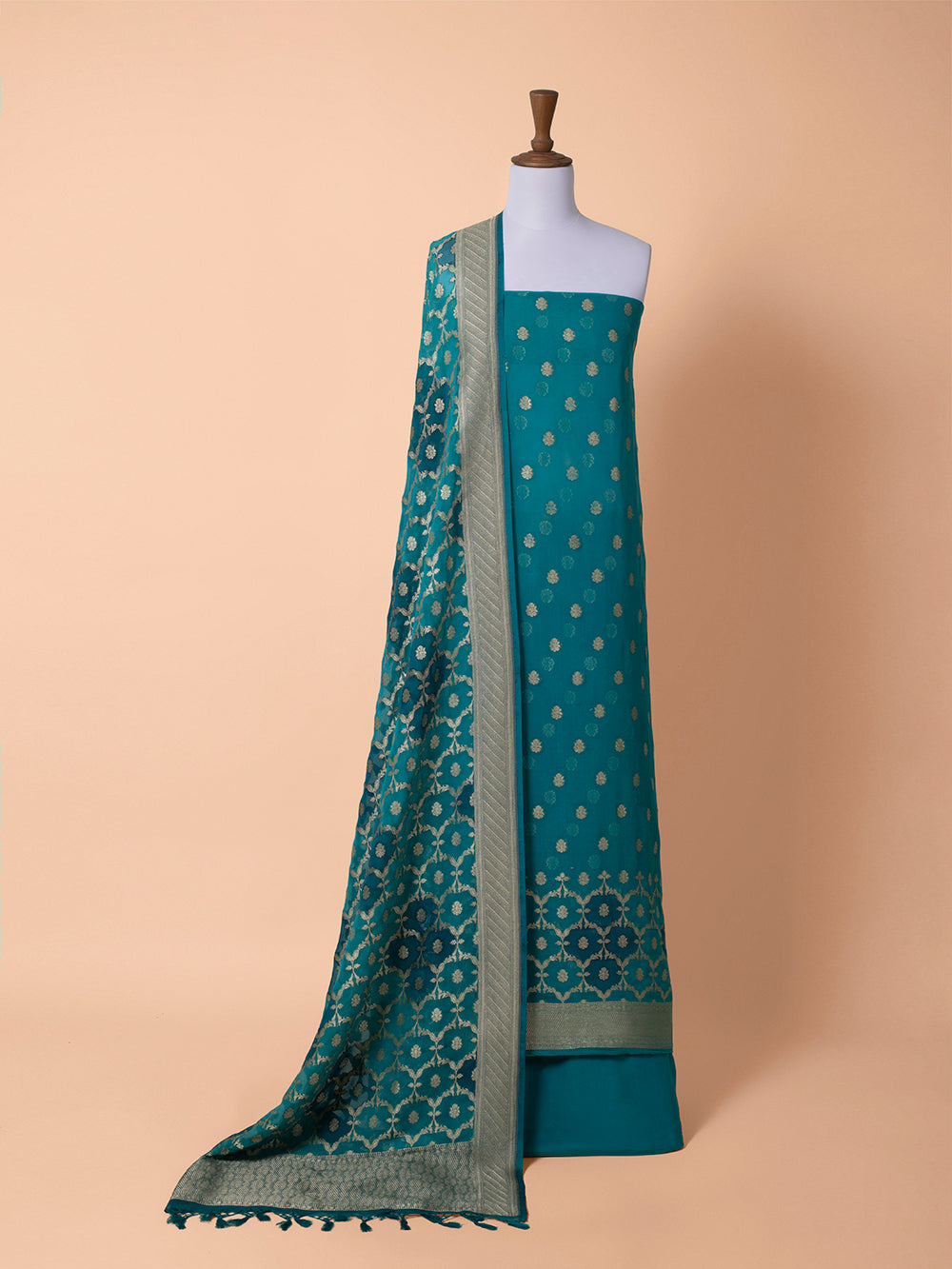 Handwoven Blue Georgette Silk Suit Piece