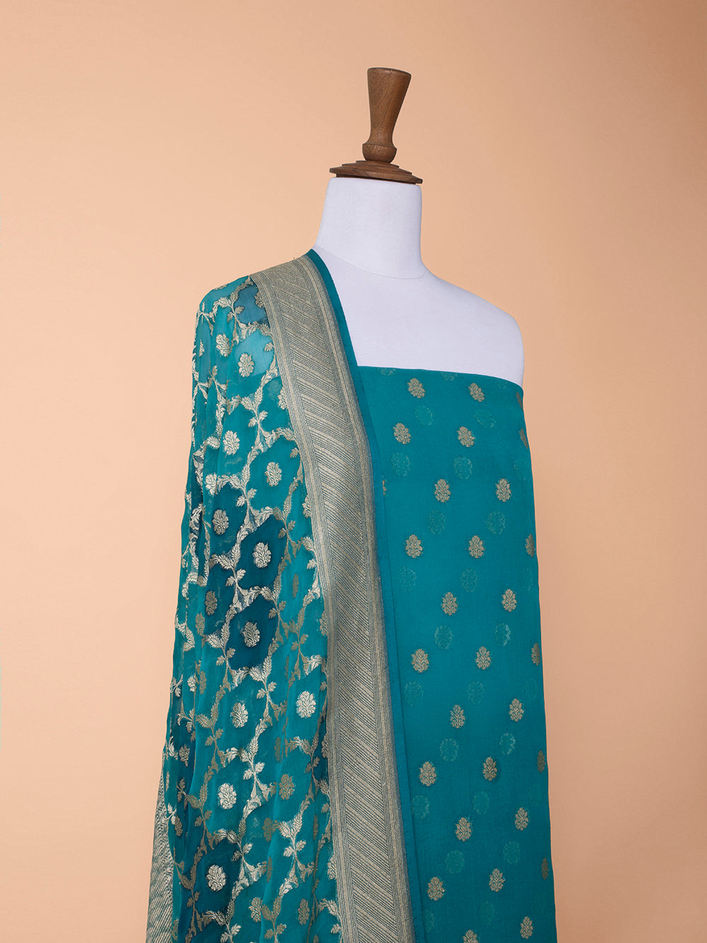 Handwoven Blue Georgette Silk Suit Piece