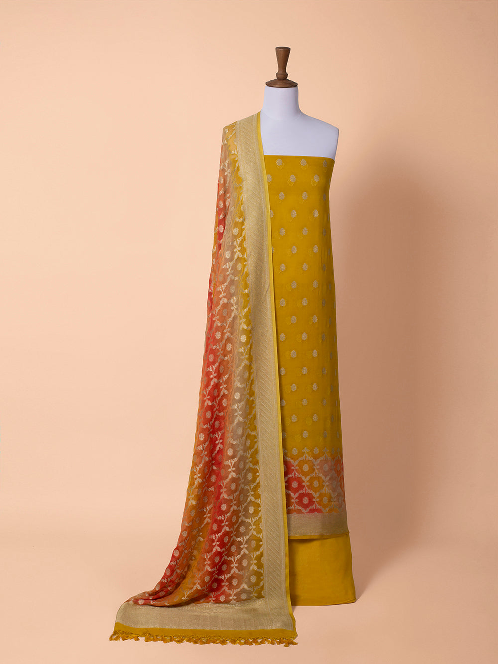 Handwoven Yellow Georgette Silk Suit Piece