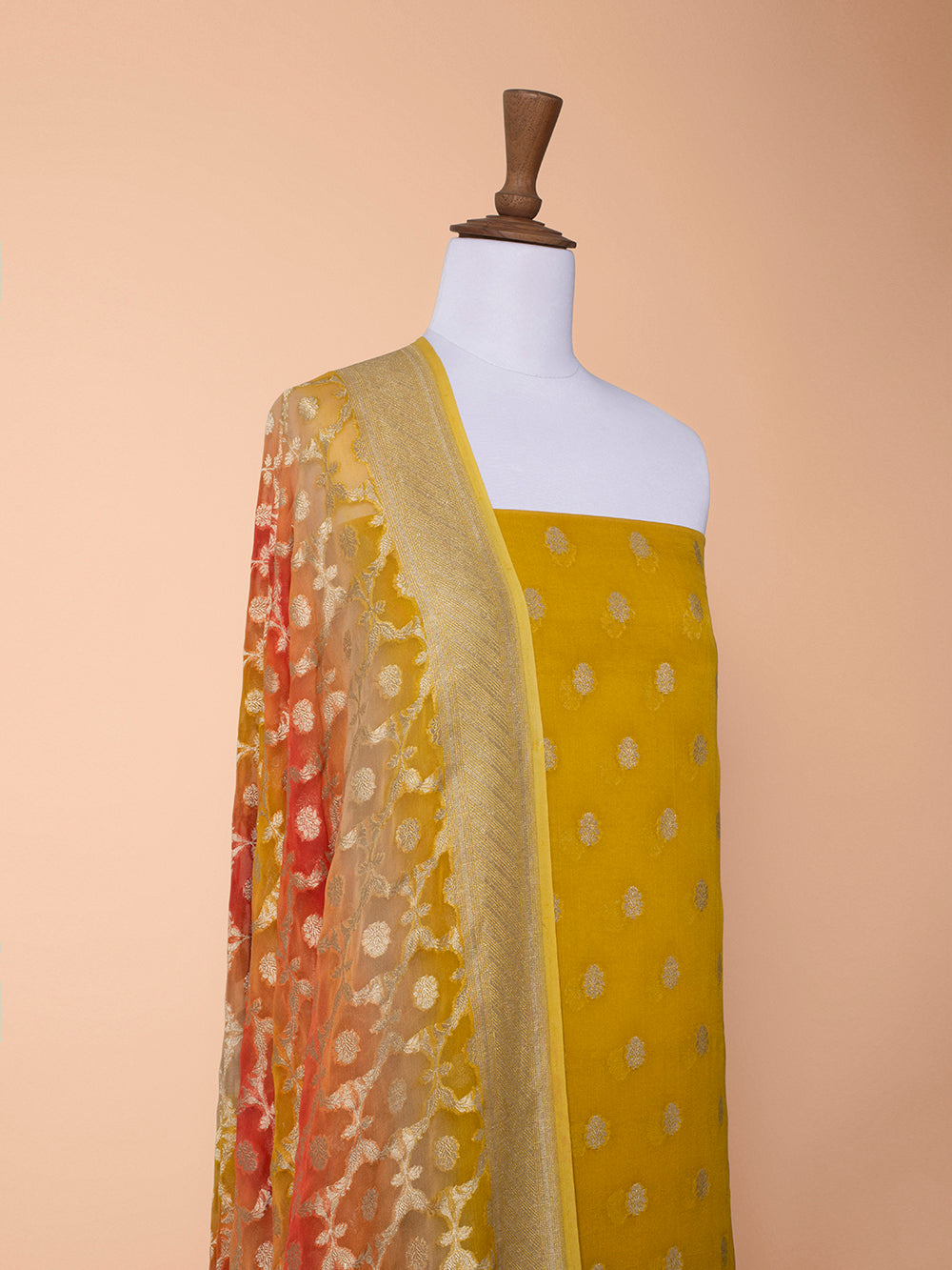 Handwoven Yellow Georgette Silk Suit Piece