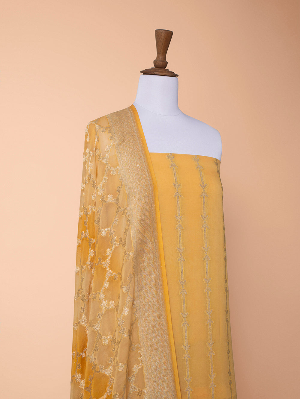 Handwoven Yellow Georgette Silk Suit Piece