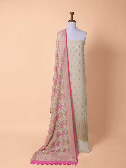 Handwoven Peach Georgette Silk Suit Piece