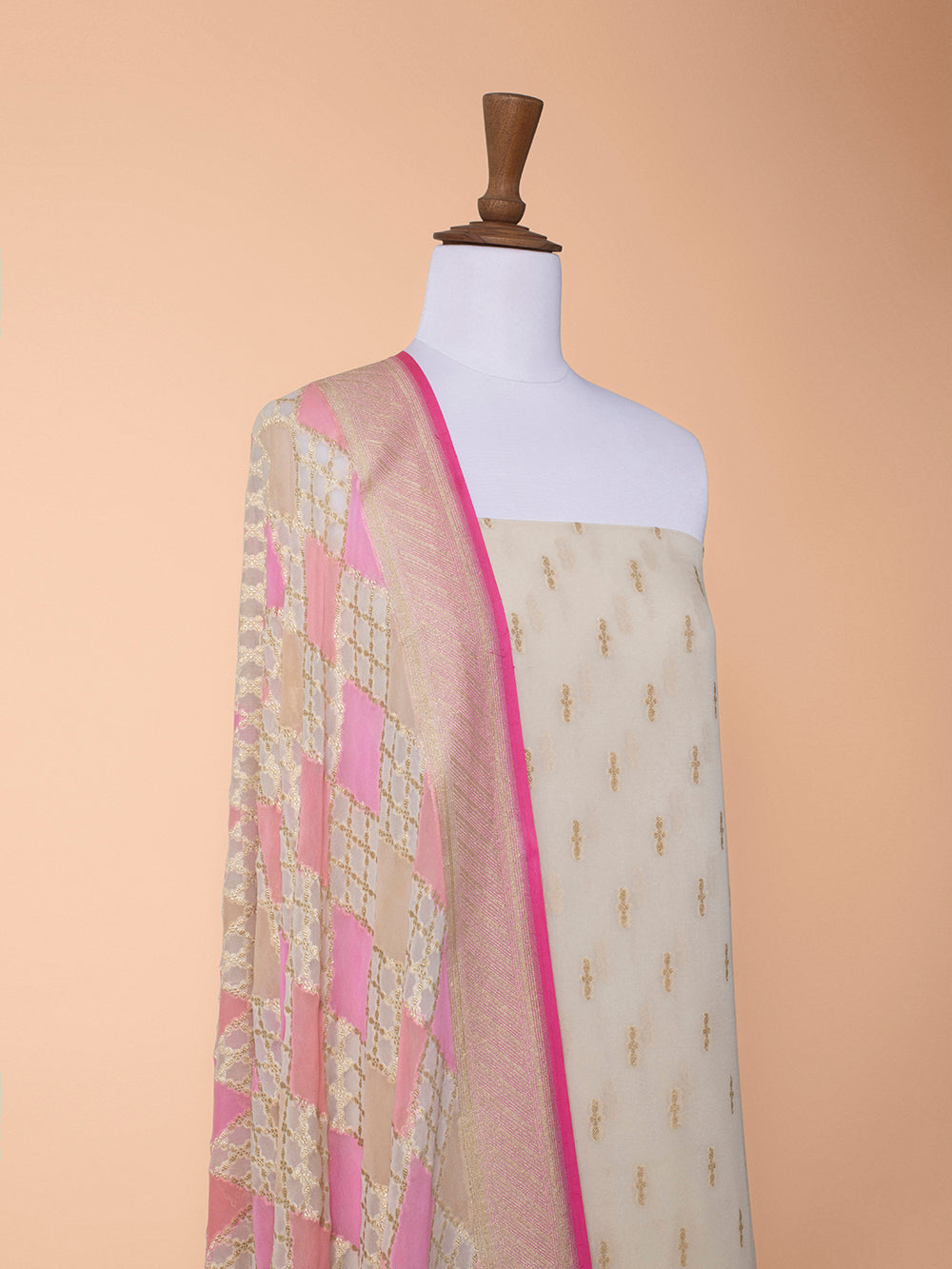 Handwoven Peach Georgette Silk Suit Piece