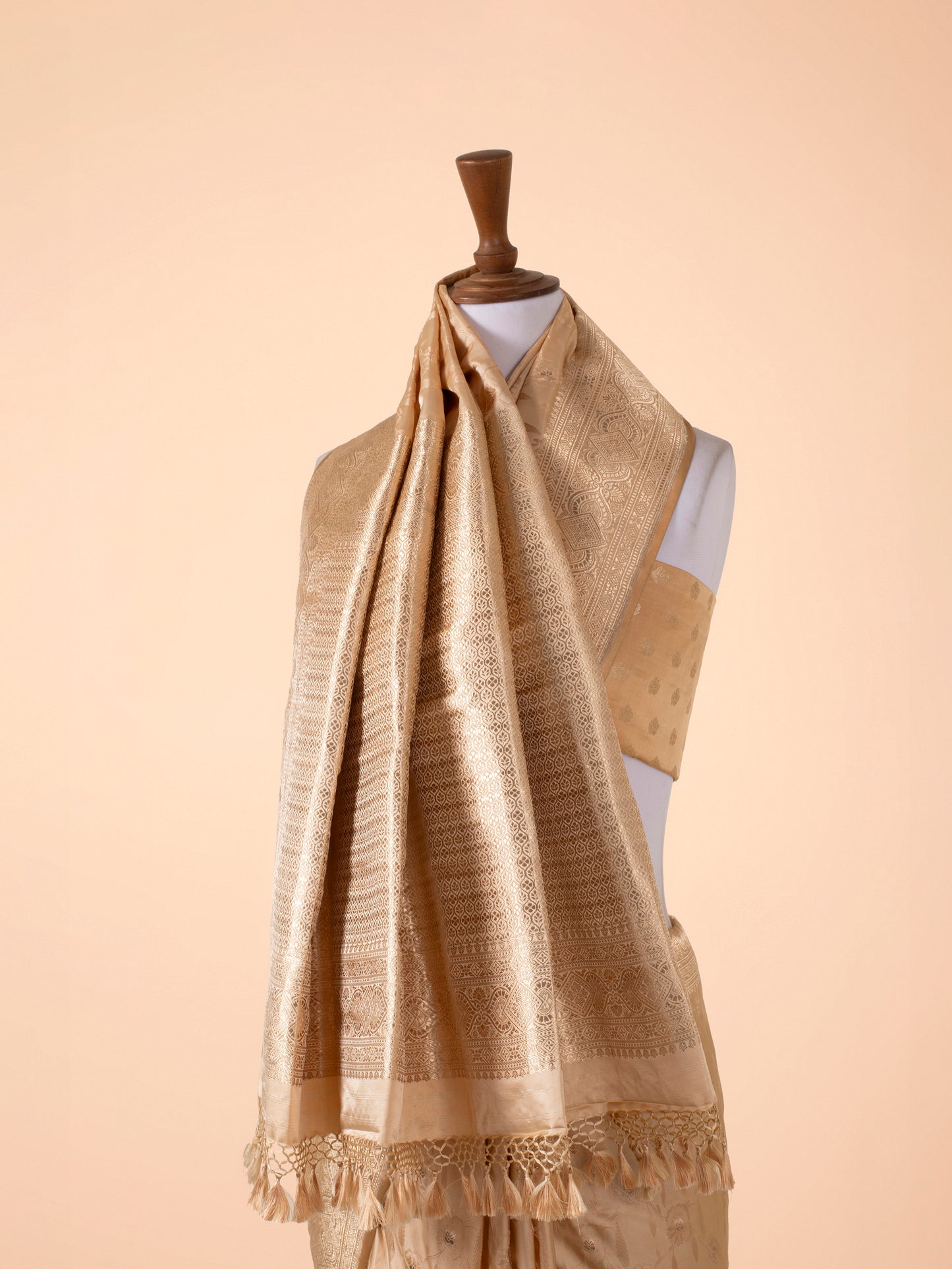 Handwoven Beige Satin Silk Saree