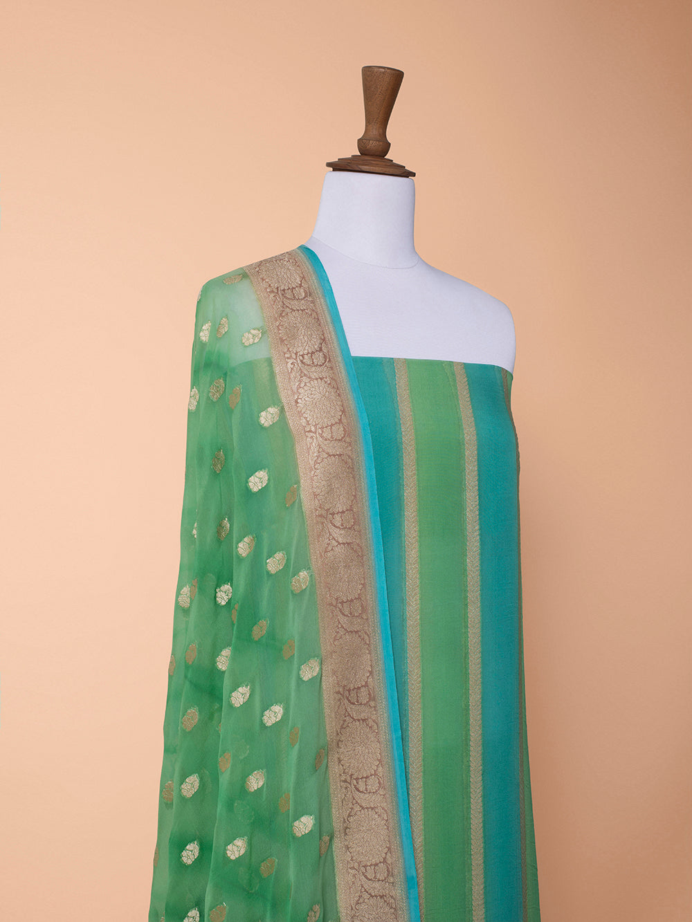 Handwoven Green Georgette Silk Suit Piece