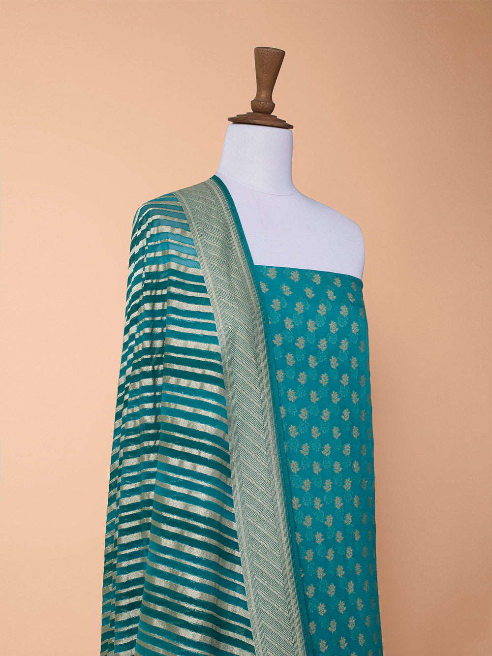 Handwoven Green Georgette Silk Suit Piece