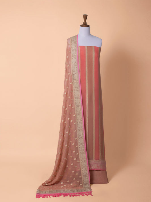 Handwoven Peach Georgette Silk Suit Piece