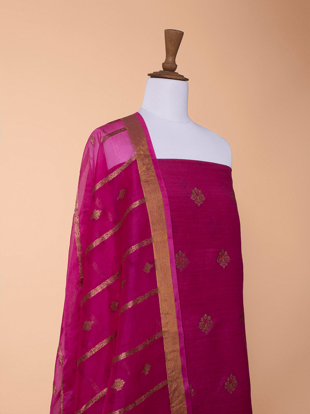 Handwoven Pink Matka Silk Suit Piece