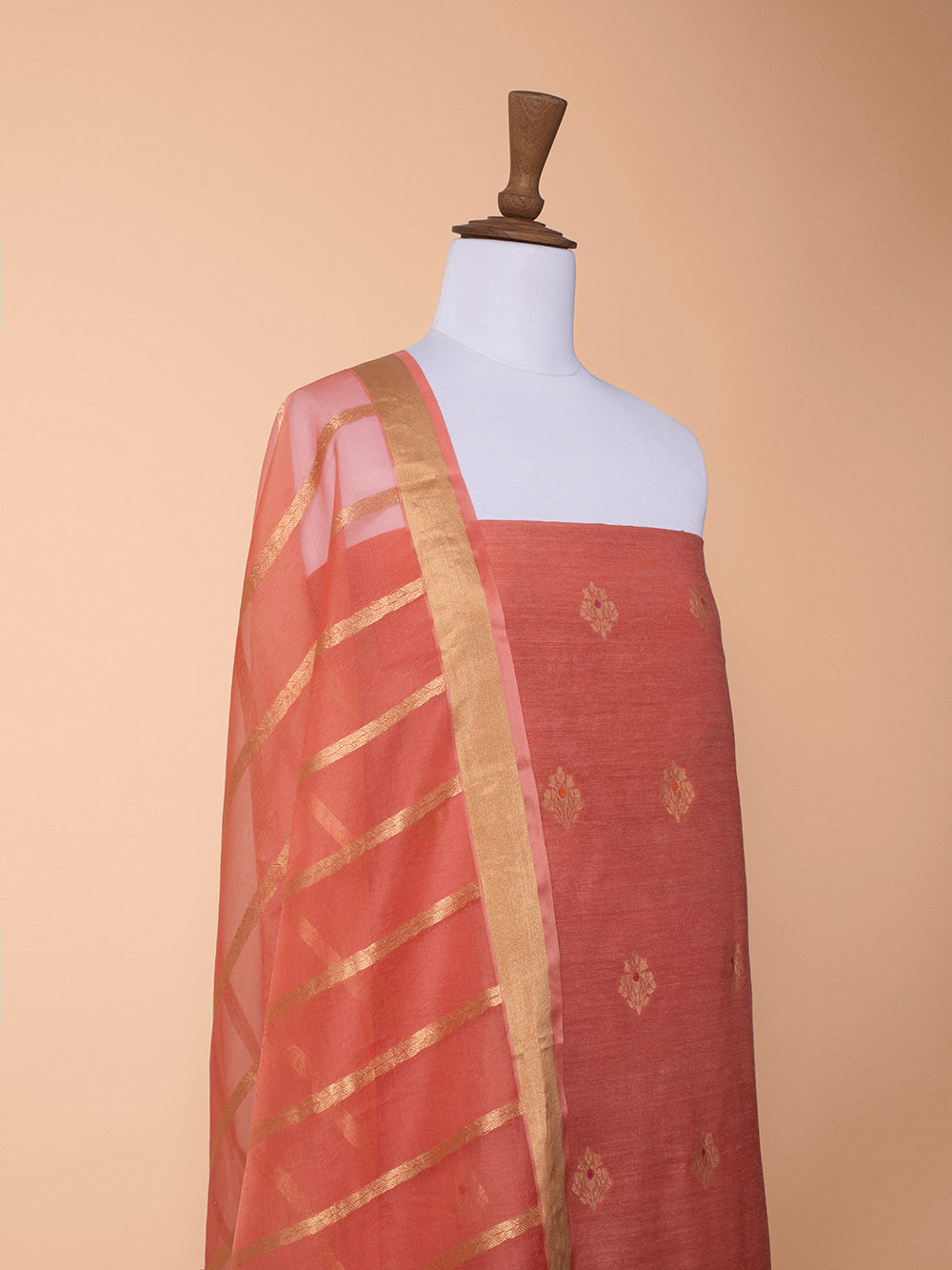 Handwoven Peach Matka Silk Suit Piece