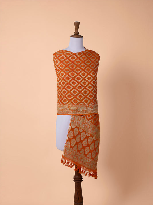 Handwoven Orange Georgette Dupatta