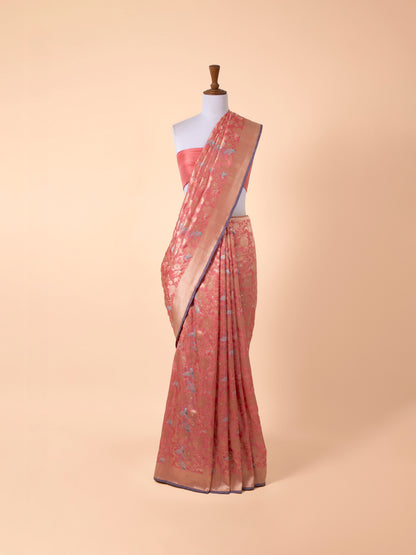 Handwoven Peach Silk Saree