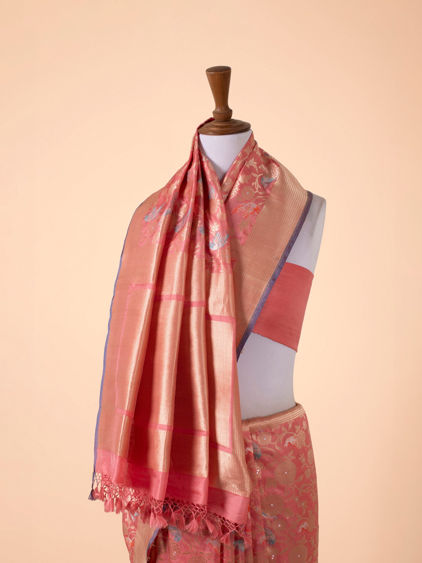 Handwoven Peach Silk Saree