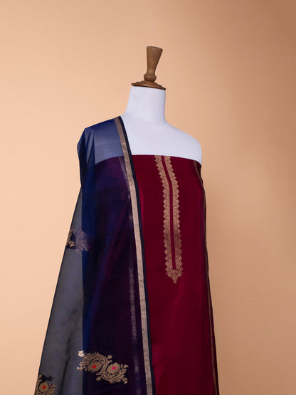 Handwoven Maroon Silk Suit Piece