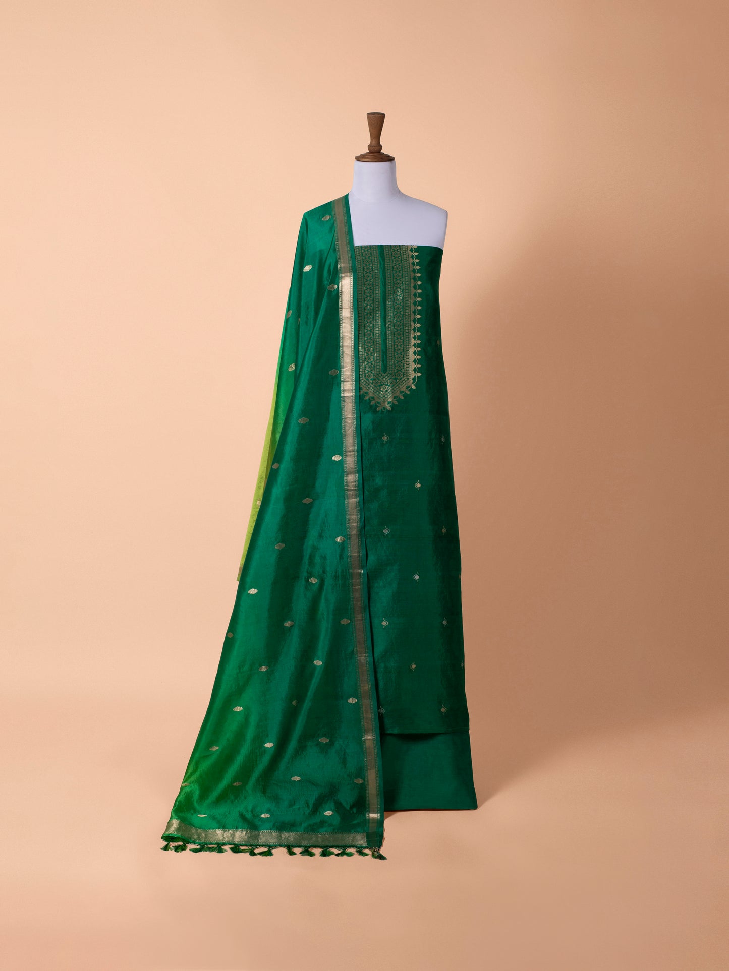 Handwoven Green Cotton Silk Suit Piece