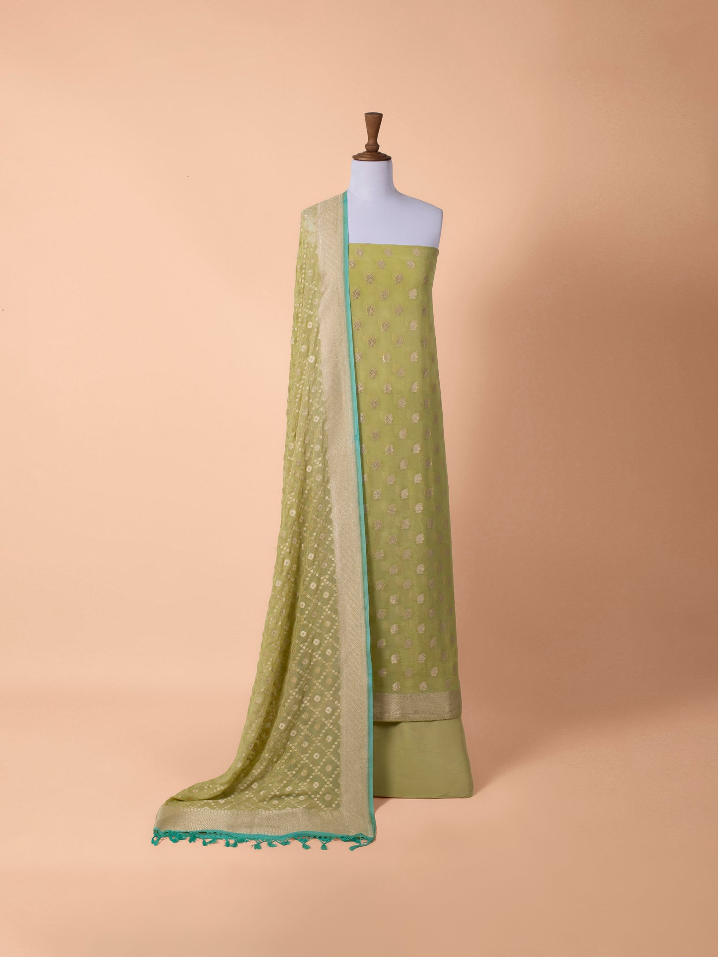 Handwoven Green Silk Suit Piece