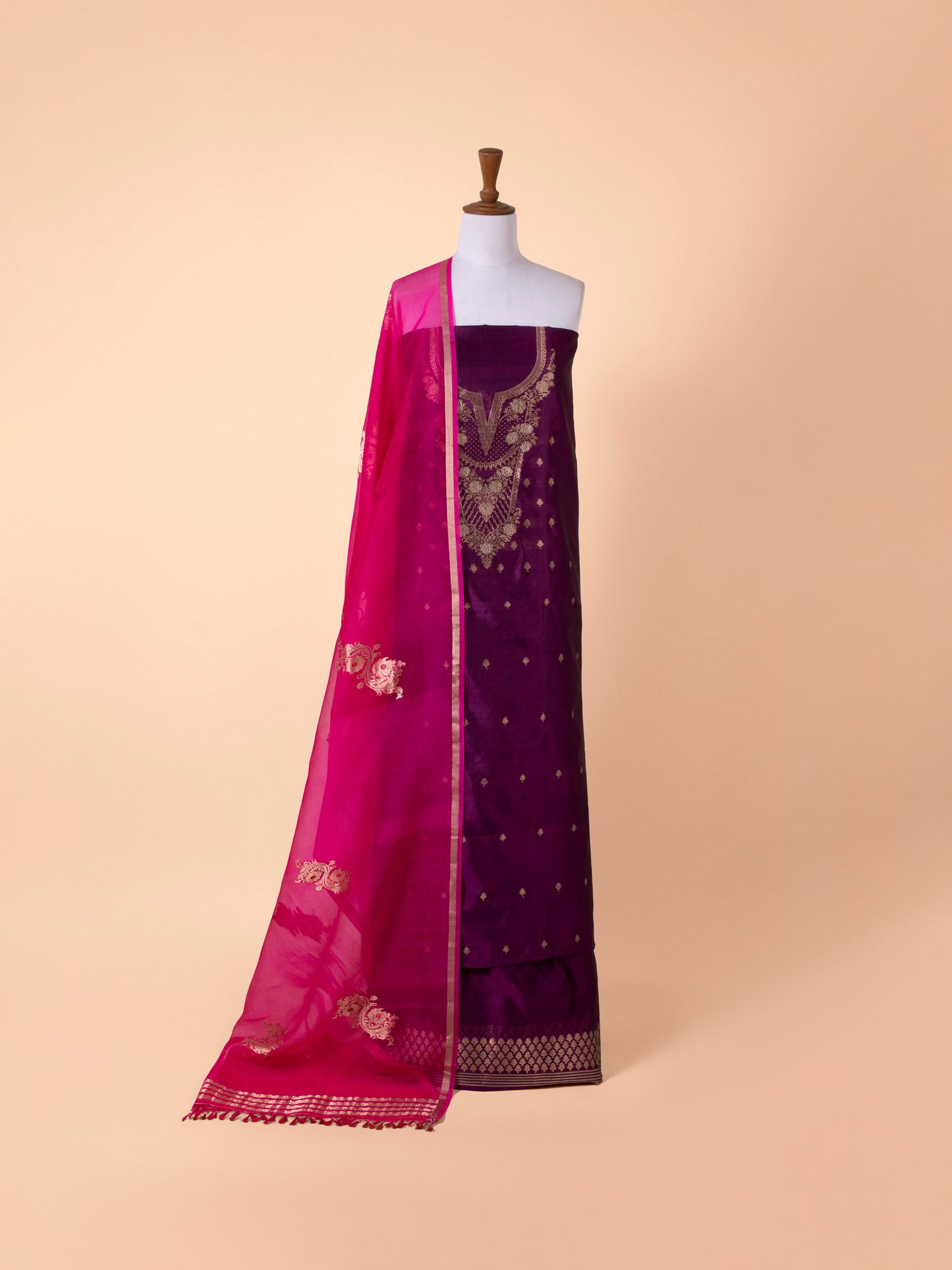 Handwoven Purple/Rani Pink Silk Suit