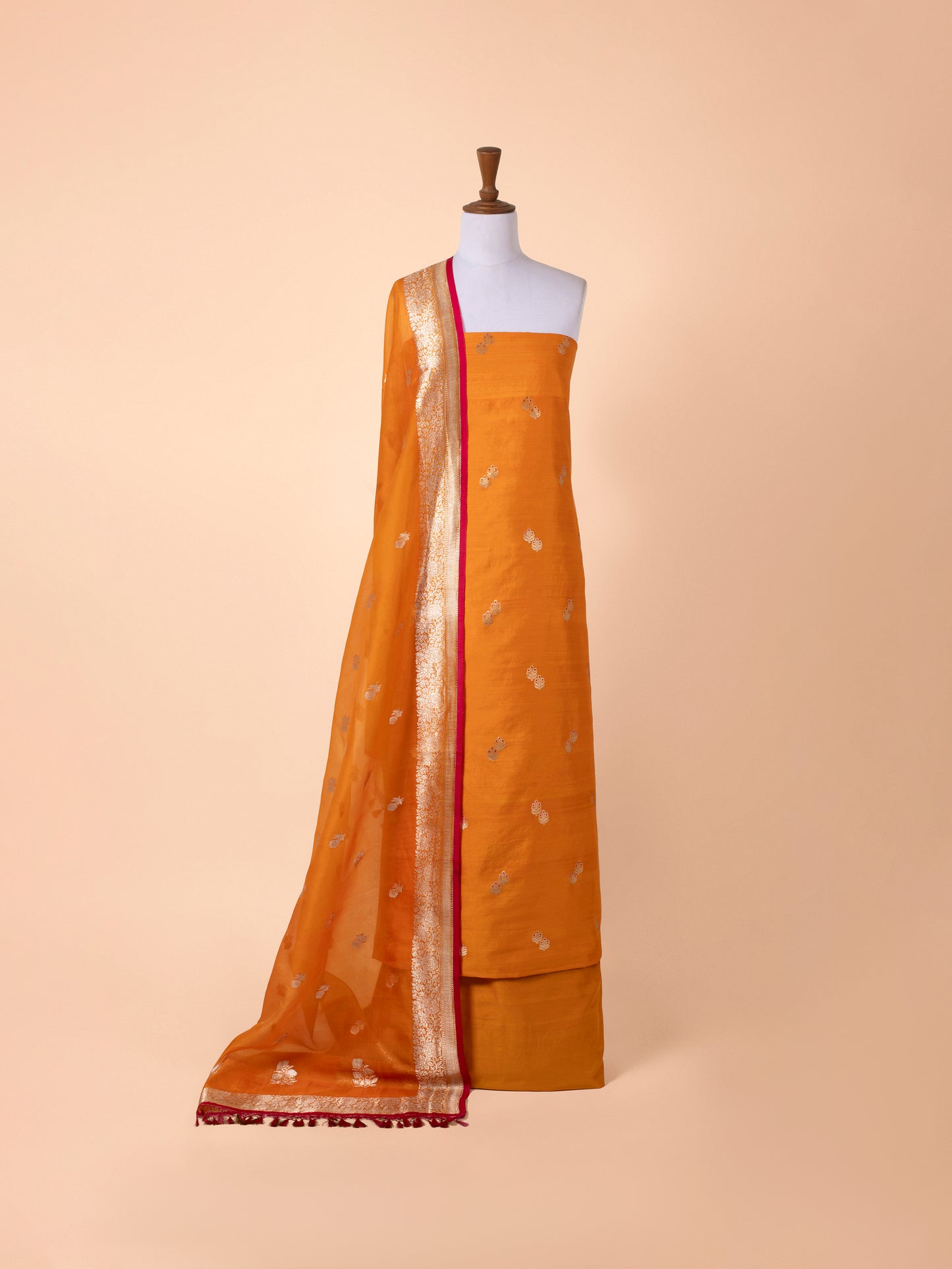 Handwoven Orange Silk Suit Piece