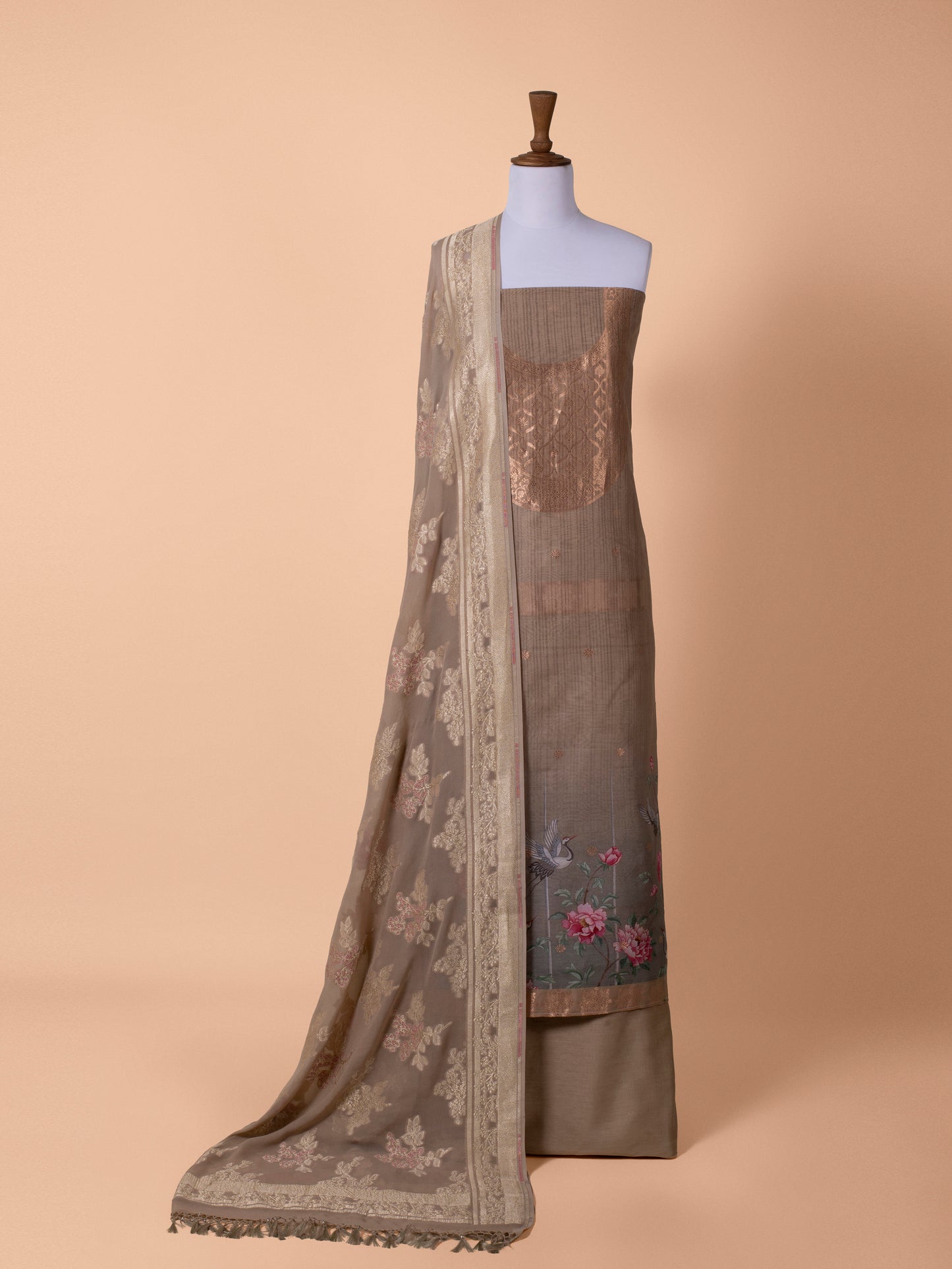 Handwoven Beige Chanderi Suit