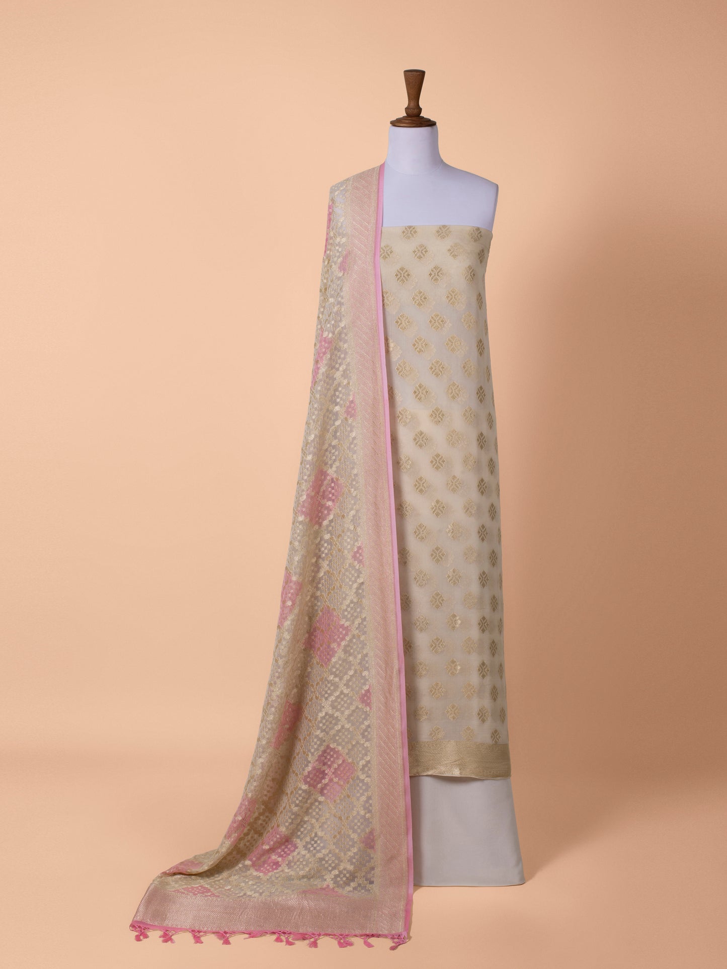 Handwoven Off White Silk Suit Piece