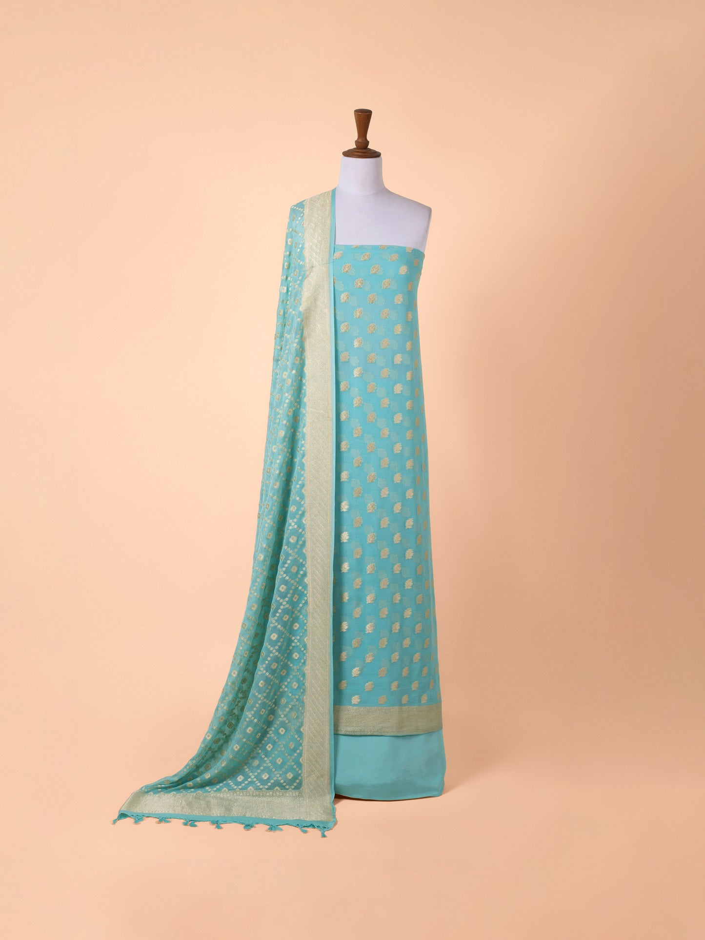 Handwoven Sea Green Georgette Suit Piece