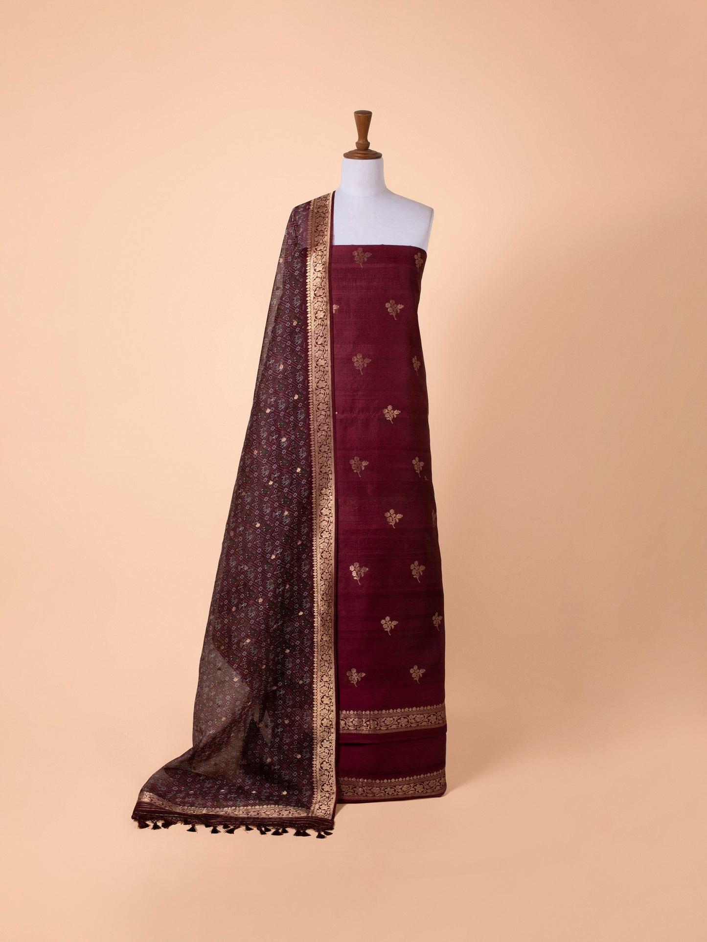 Handwoven Maroon Tussar Suit Piece