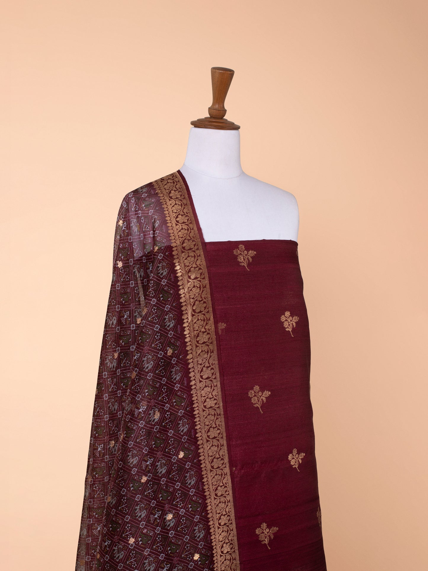 Handwoven Maroon Tussar Suit Piece