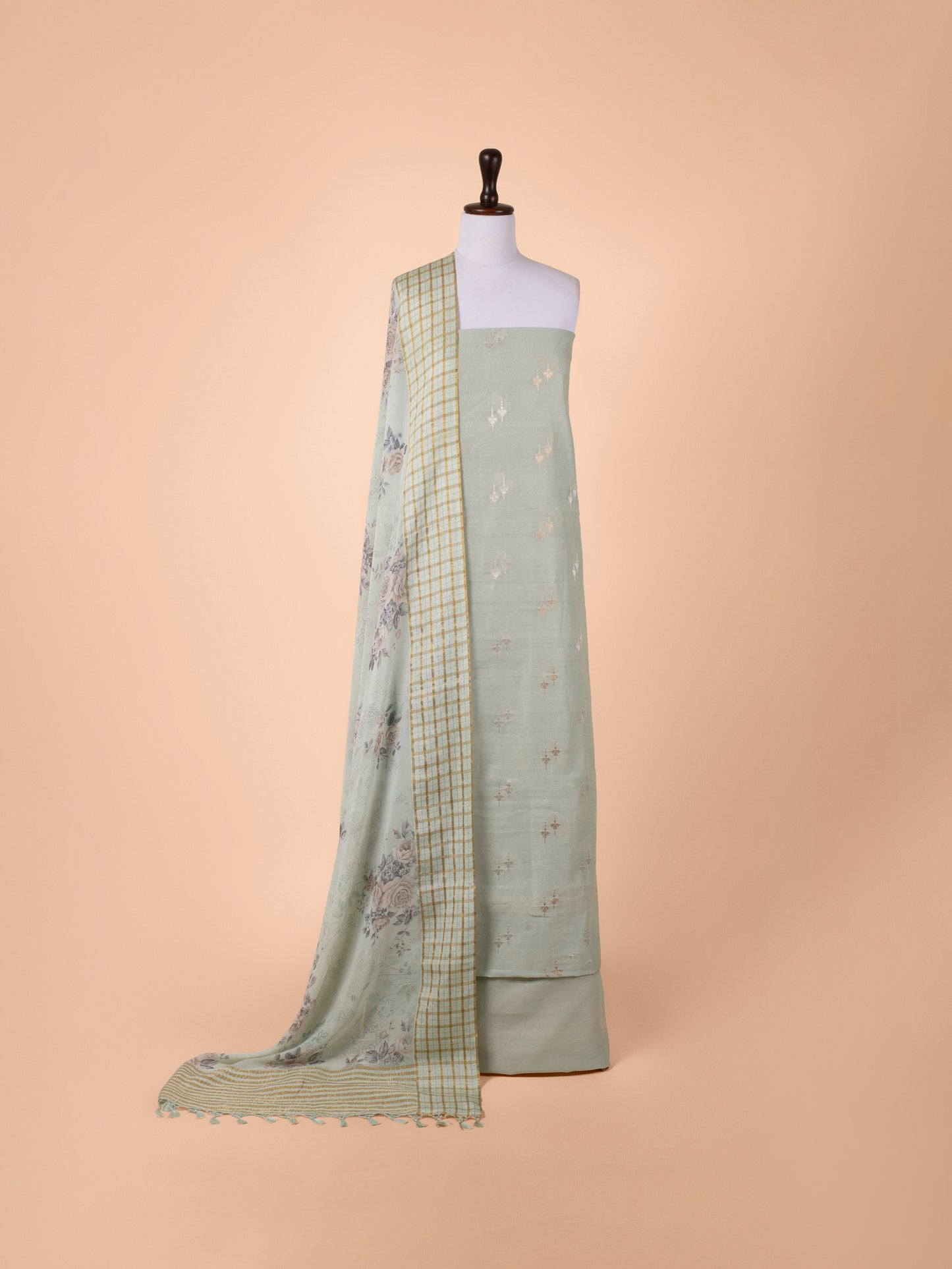 Handwoven Green Chanderi Suit Piece