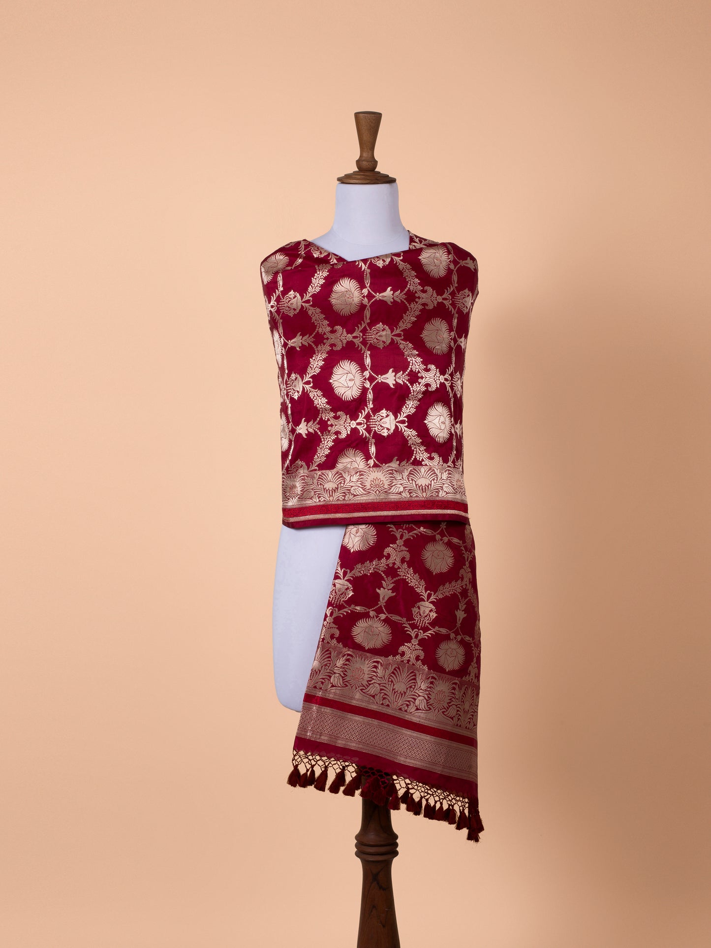 Handwoven Garnet Silk Dupatta