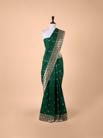 Handwoven Bottle Green Silk Saree