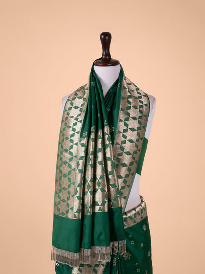 Handwoven Bottle Green Silk Saree