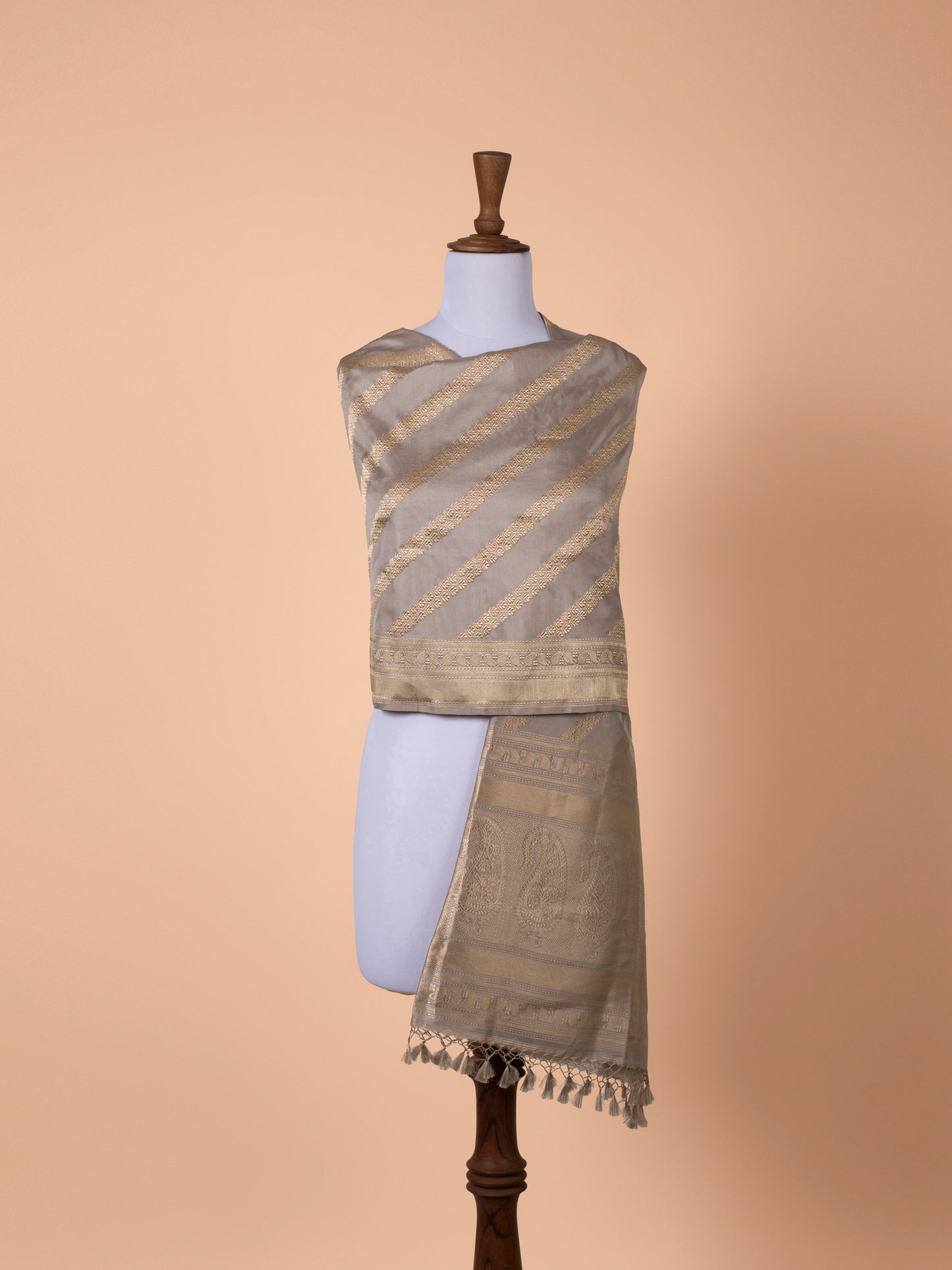 Handwoven Grey Silk Dupatta