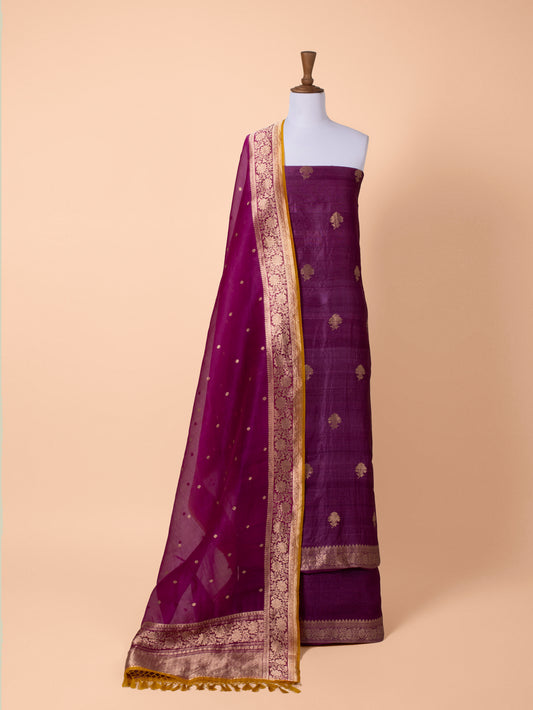 Handwoven Purple Tussar Cotton Suit Piece