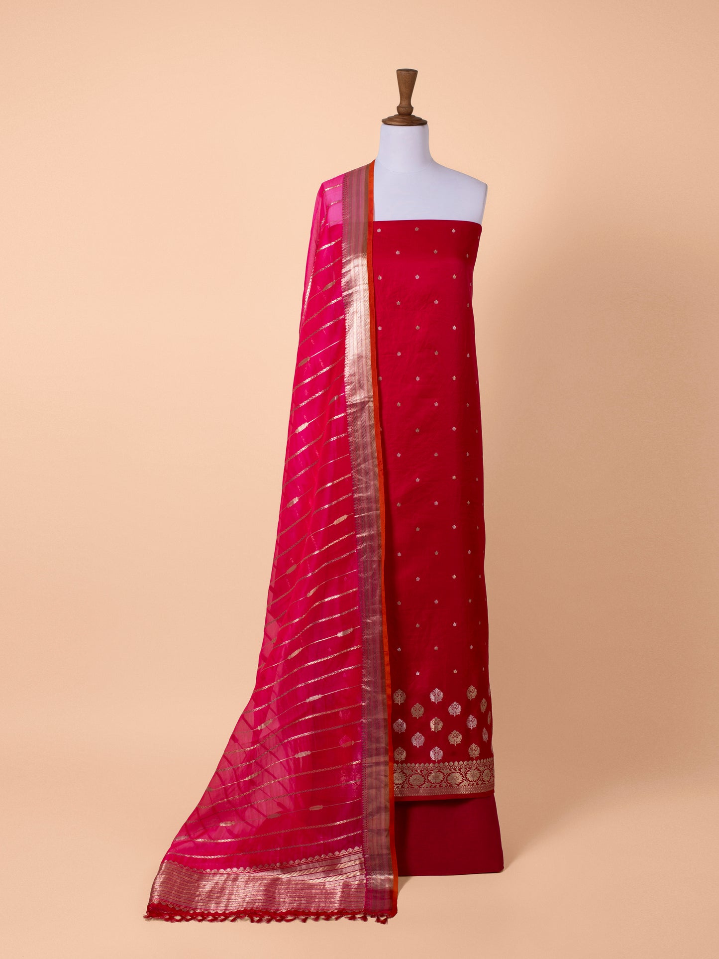 Handwoven Red  Silk Suit Piece