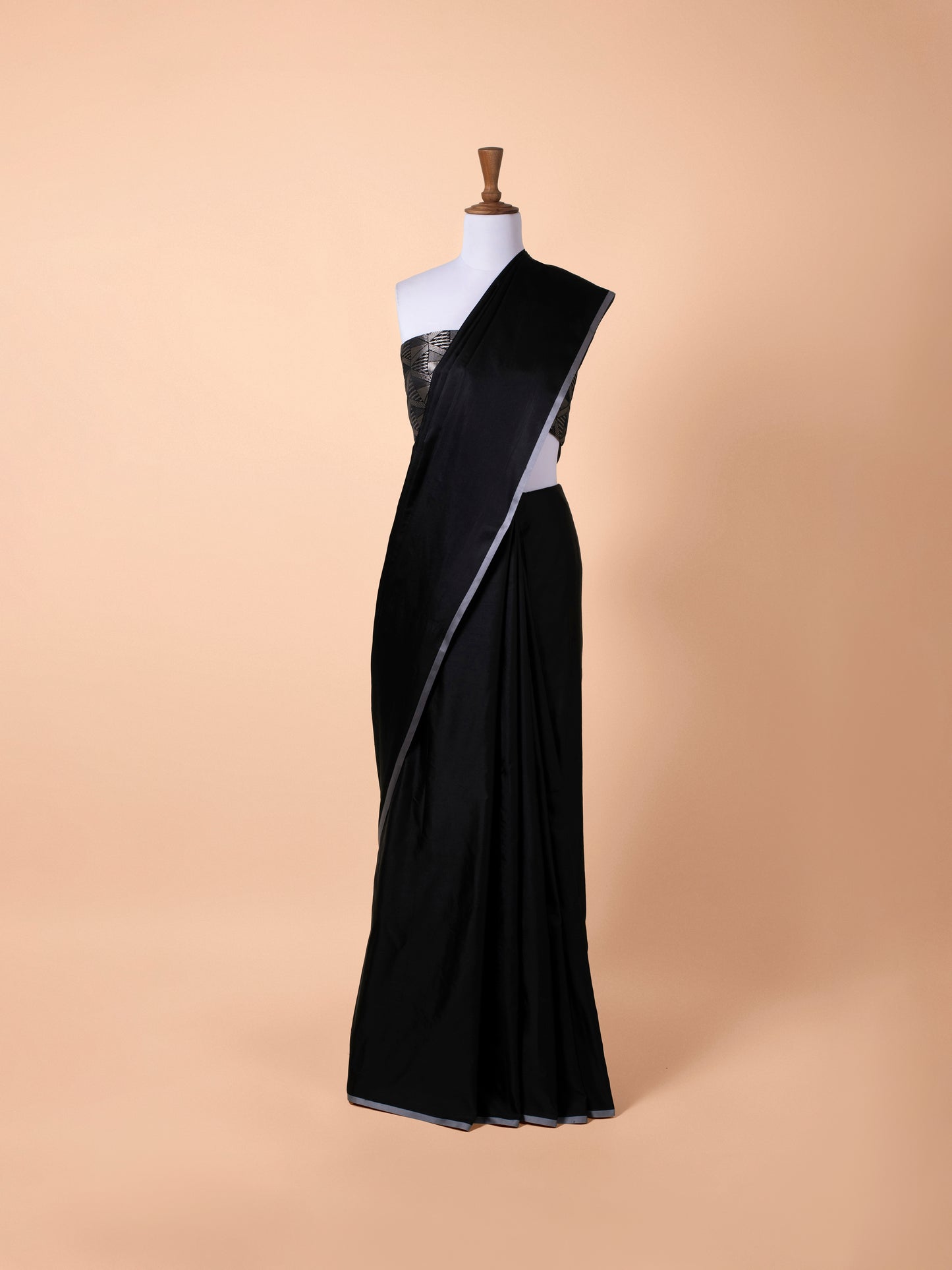 Handwoven Black Satin Silk Saree