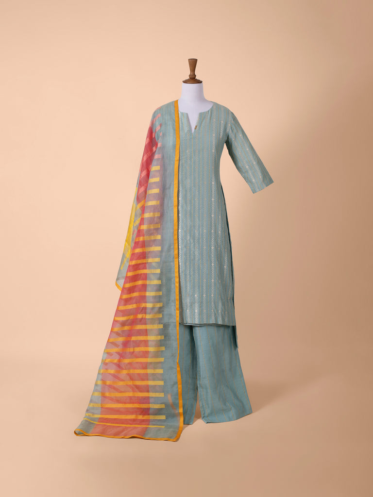 Handwoven Blue Cotton Chanderi Suit