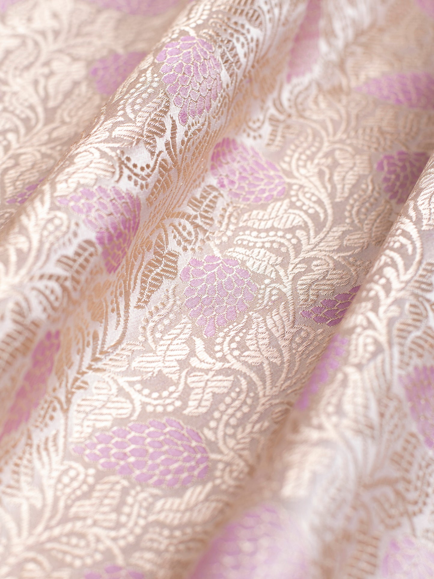 Handwoven Beige Satin Silk Fabric