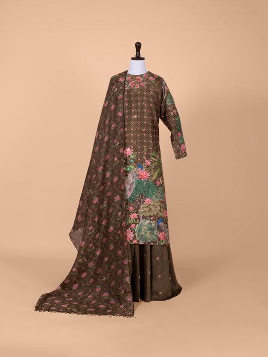 Handwoven Brown Silk Suit Piece
