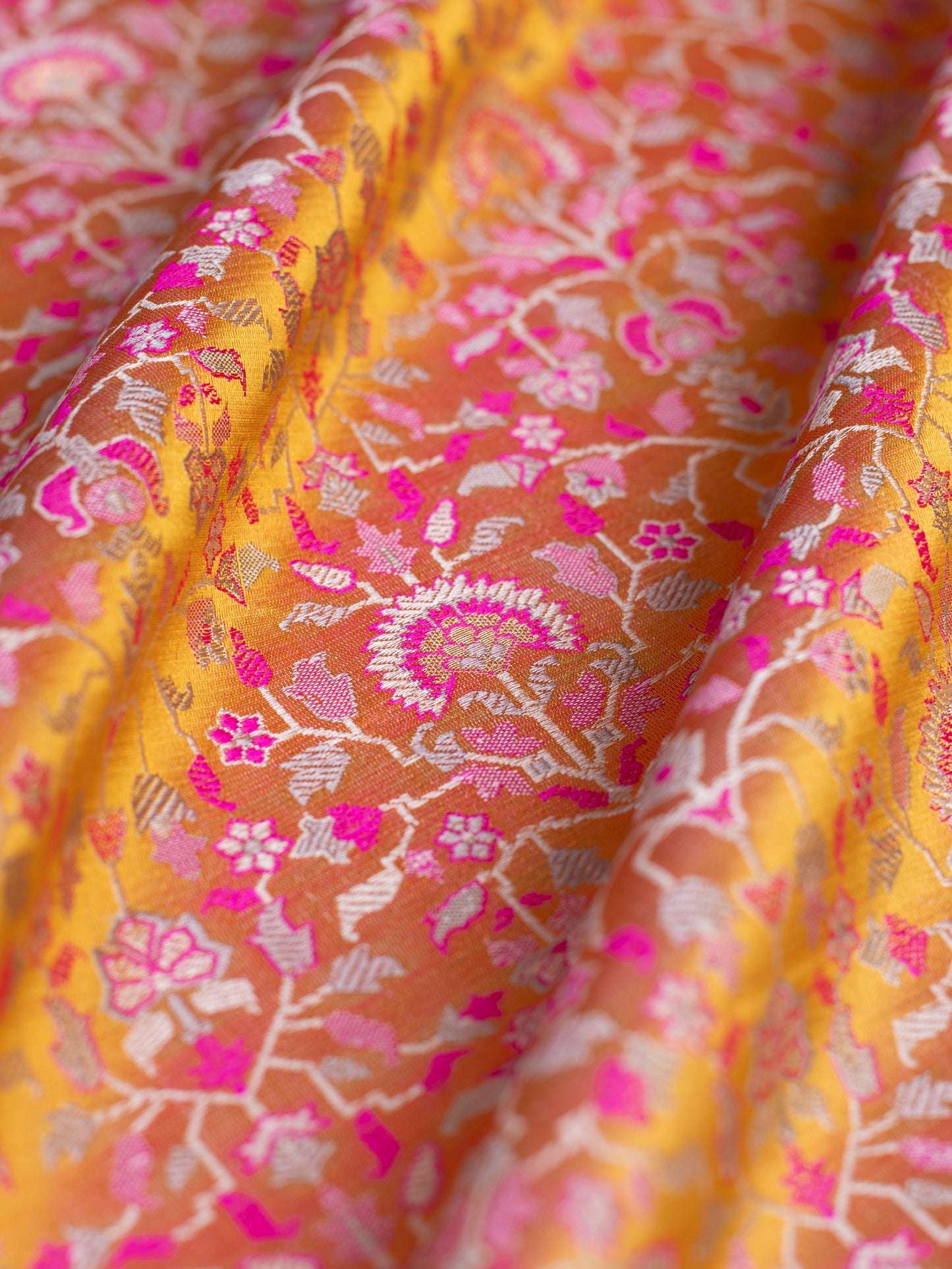 Handwoven Mustard Satin Silk Fabric