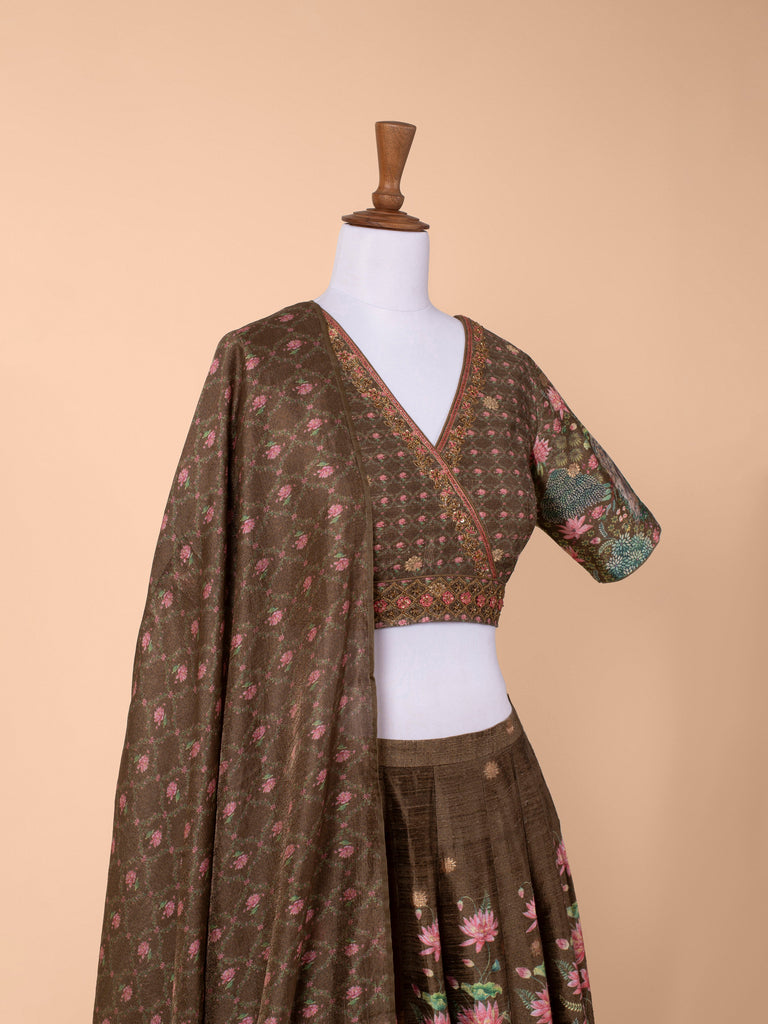 Handwoven Brown Silk Lehenga
