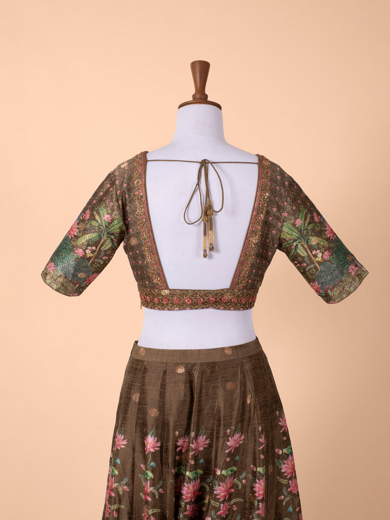 Handwoven Brown Silk Lehenga