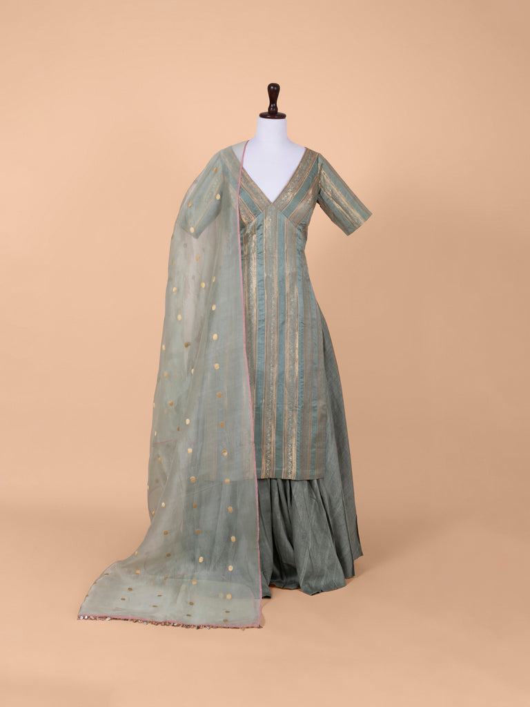 Handwoven Green Satin Silk Suit